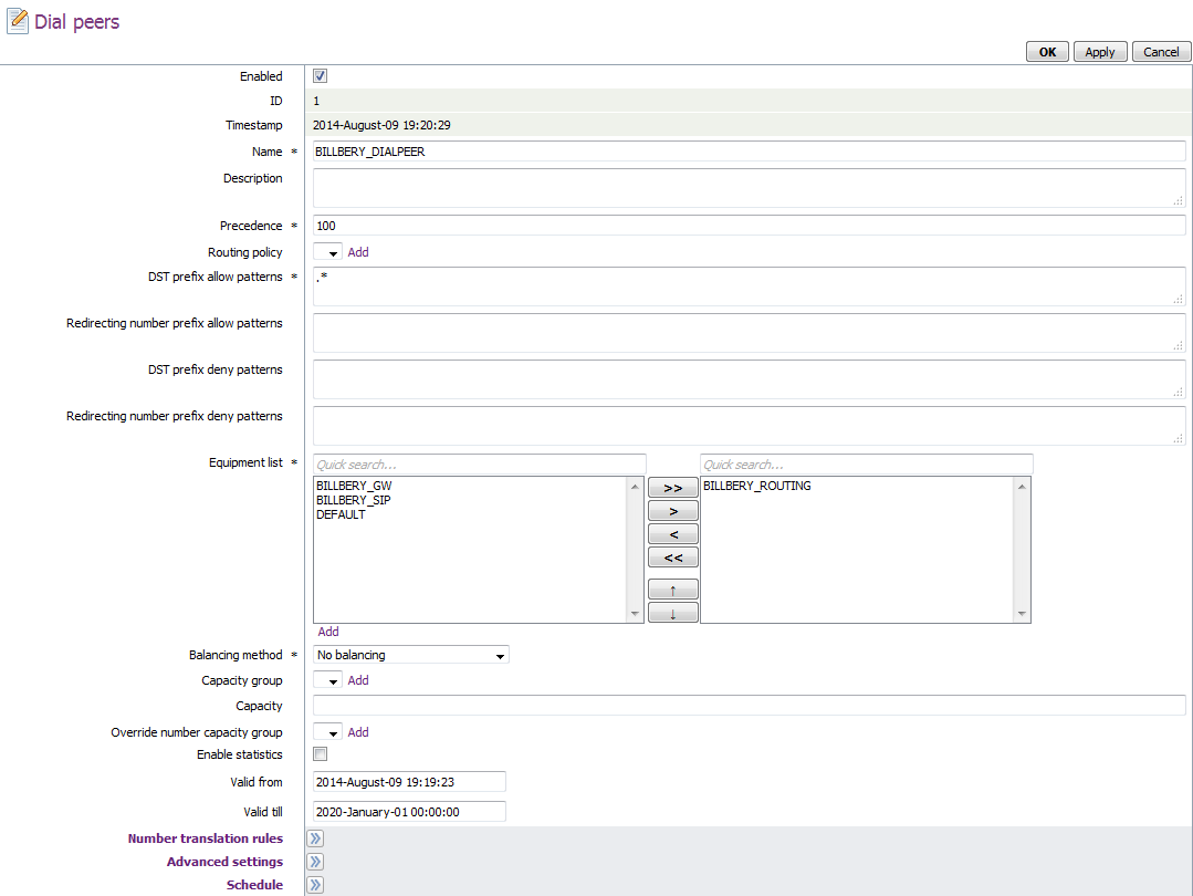 Dial Peer parameters