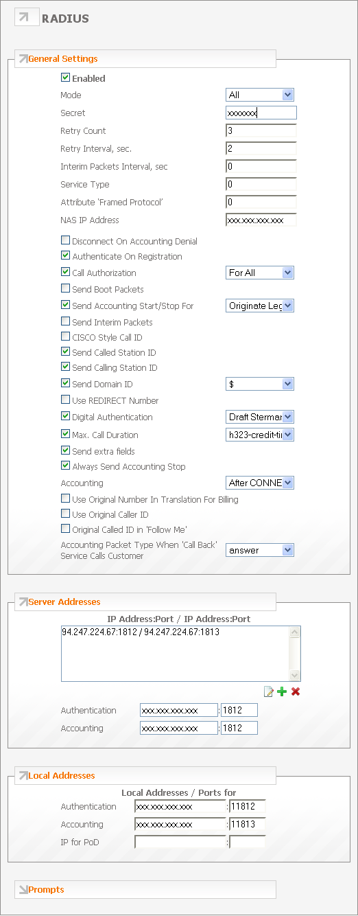 RADIUS settings