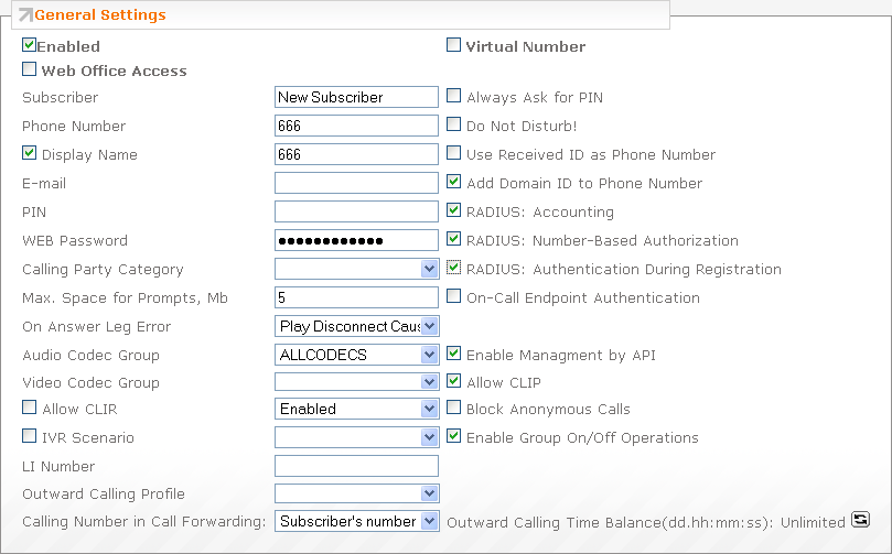 Subscriber settings