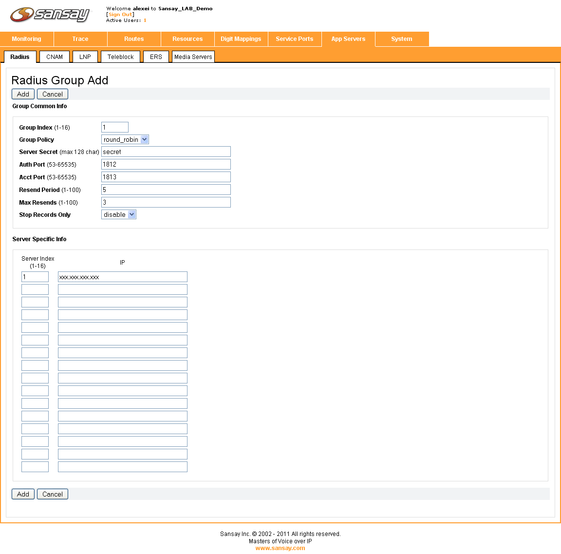 RADIUS settings