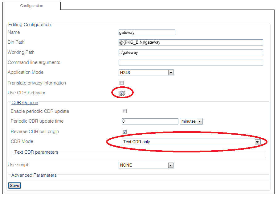 CDRs configuration