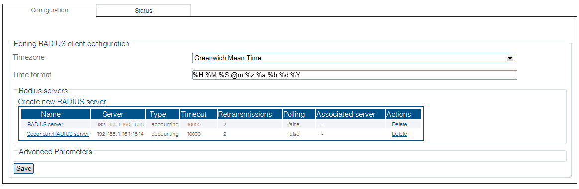 RADIUS servers list