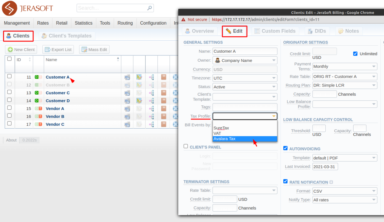 Adding a Taxes Profile to a Client