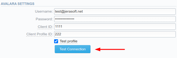 Testing Connection with your Avalara account