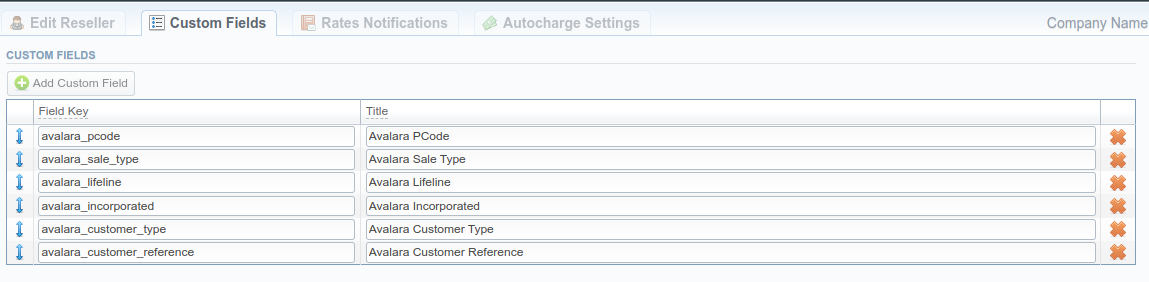 Avalara custom fields