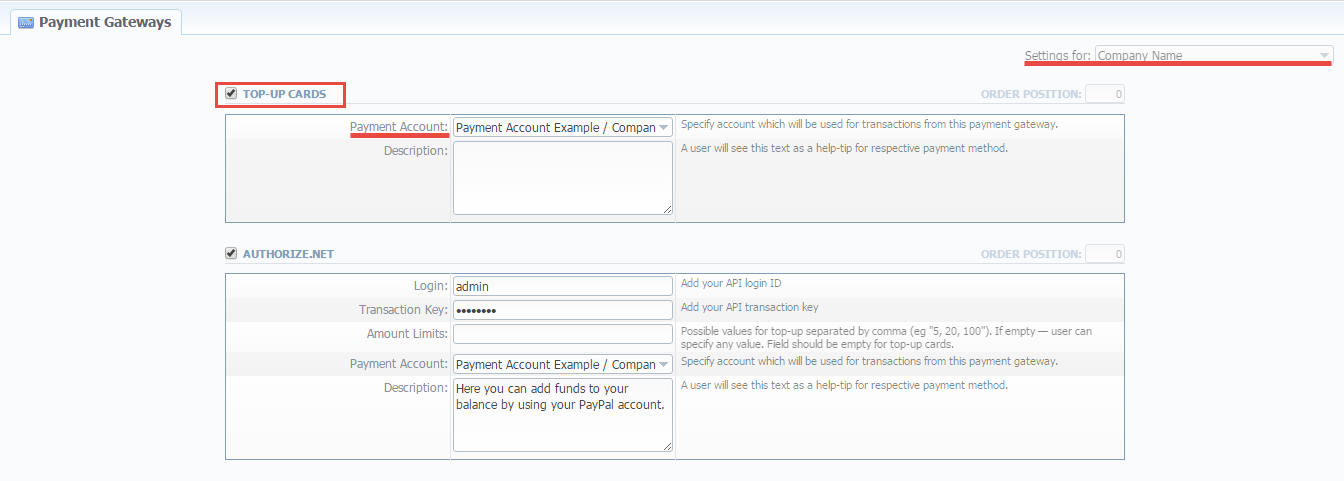 Payment Gateways settings