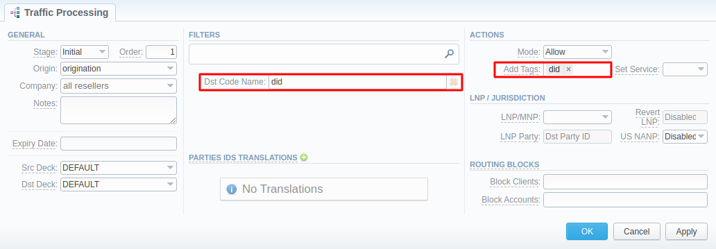 Sample Traffic Processing rule for adding a 'did' tag