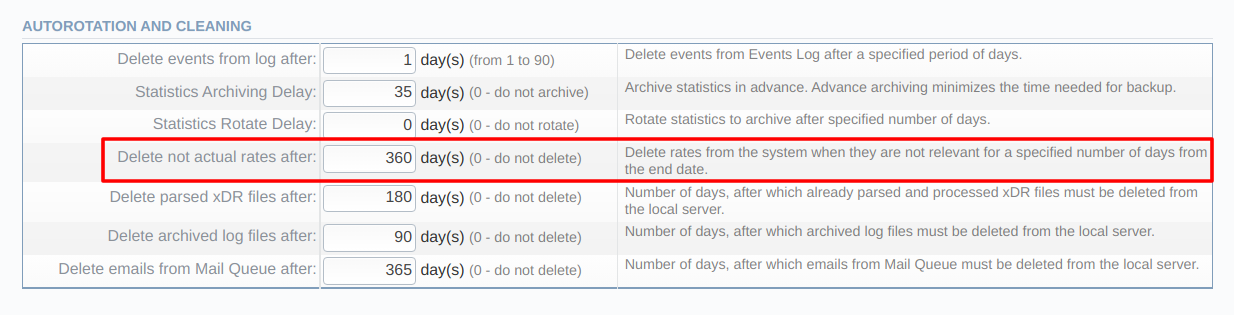 Delete not actual rates after' setting