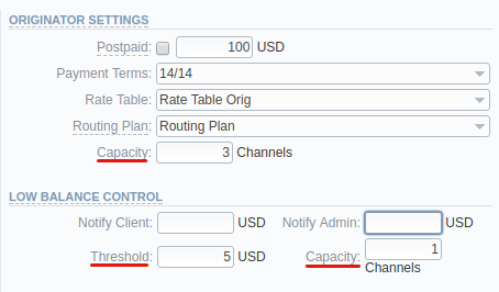 Client's Originator Settings and Low Balance Control