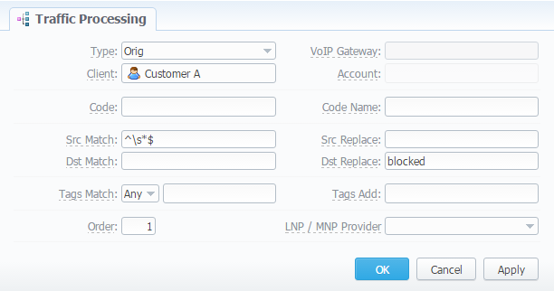 Traffic Processing edit form/ case 2