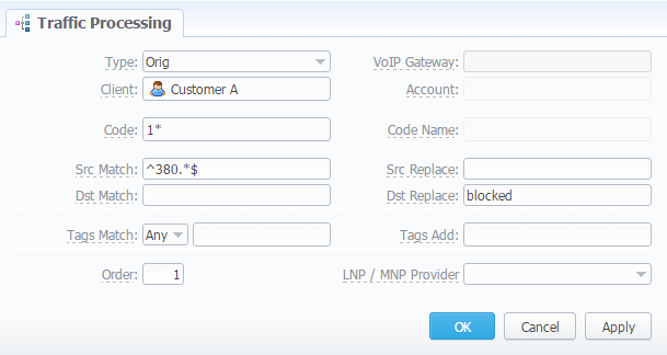 Traffic Processing edit form/ case 1