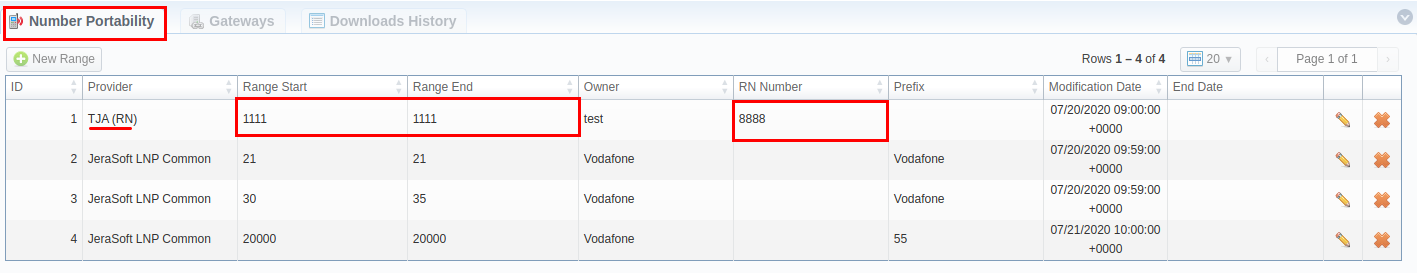 Number Portability section