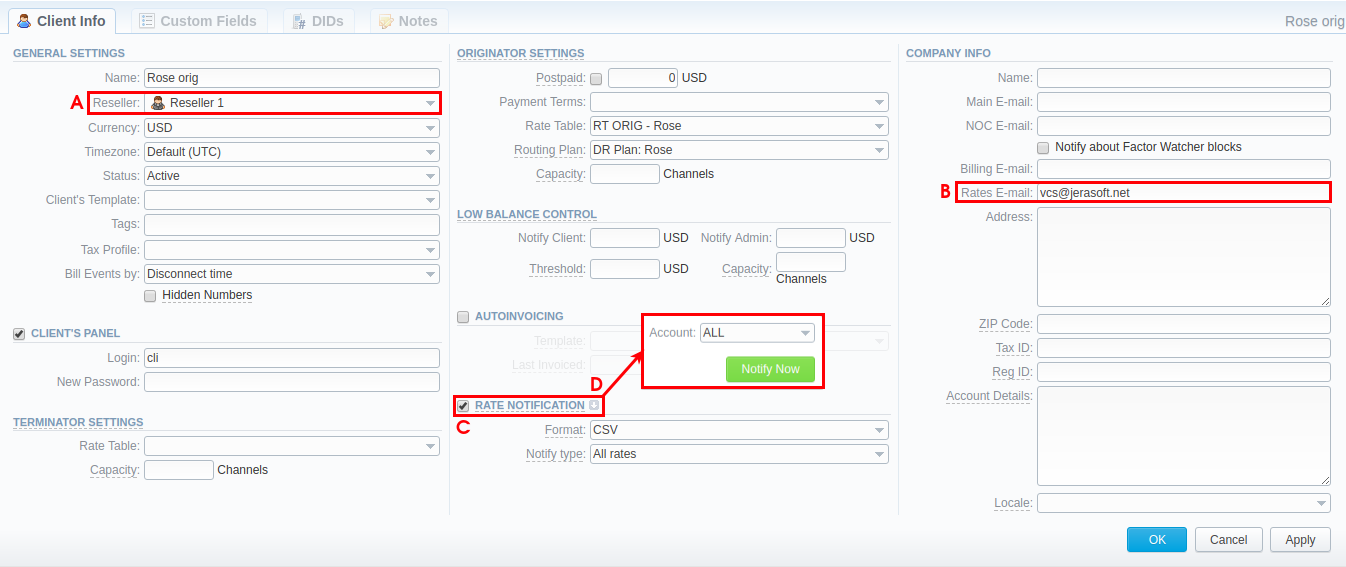 Client's settings