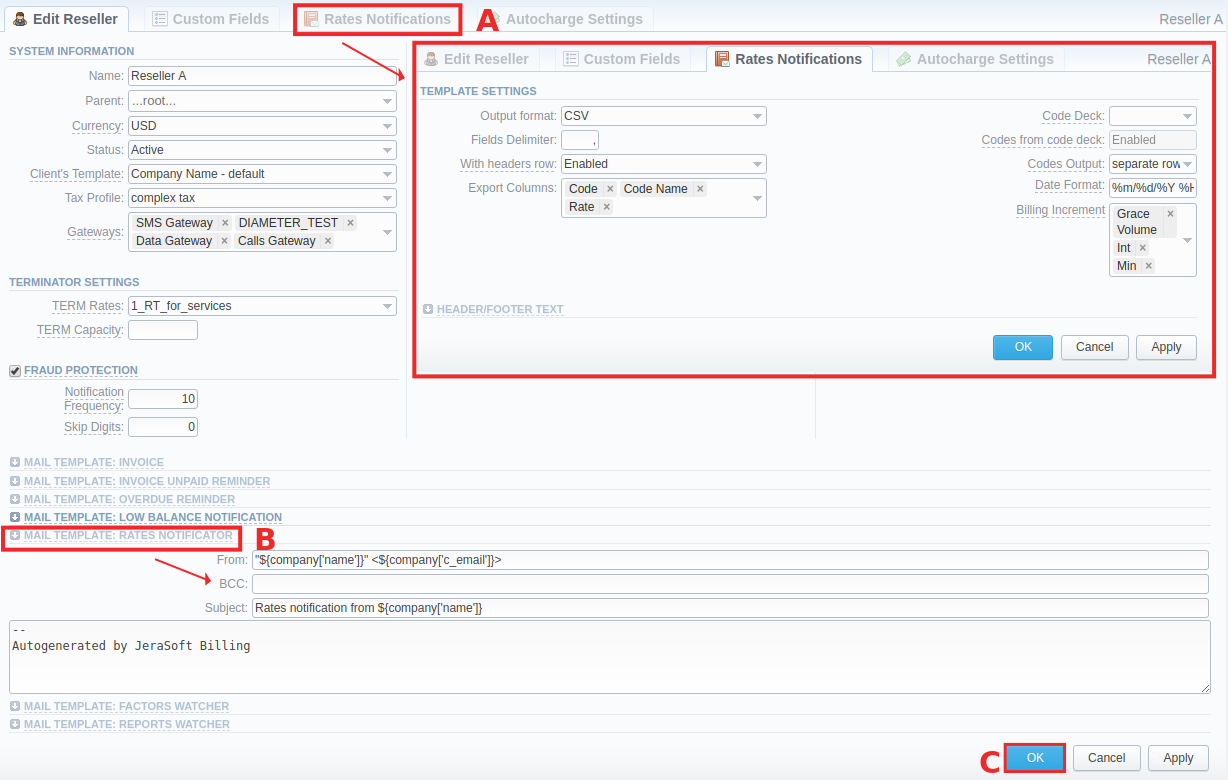 Reseller's settings