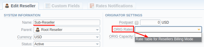 Assigning rate table to a Sub-Reseller