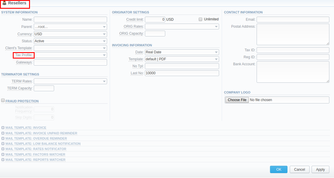 Reseller's settings