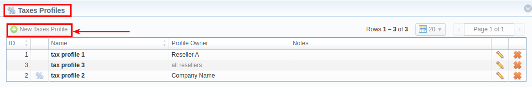 New taxes profile button