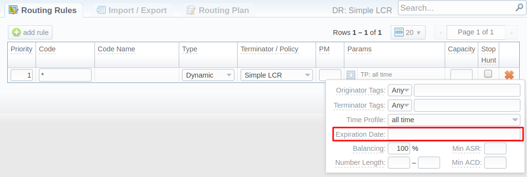 Routing Rules tab