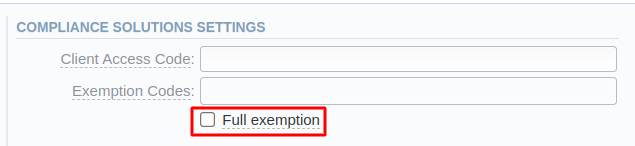 Full exemption checkbox for Compliance Solutions Taxes Profile