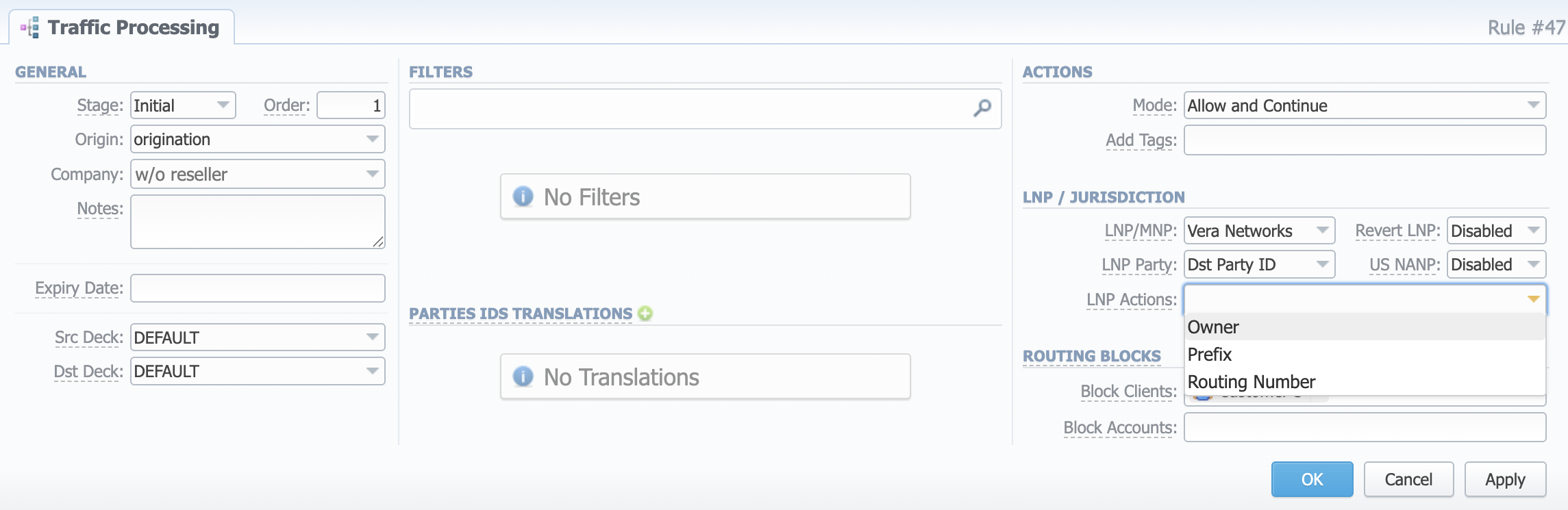 LNP actions in TP rule