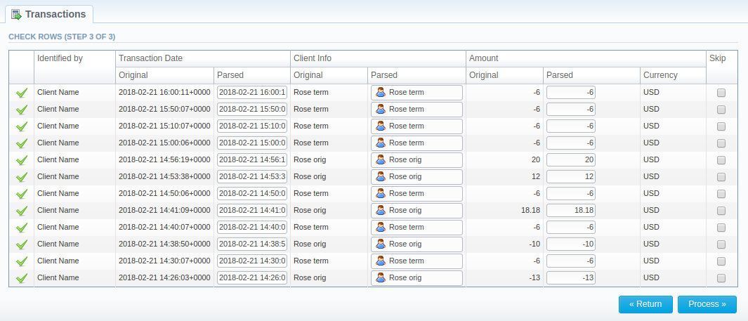 Transactions importing process. Step 3