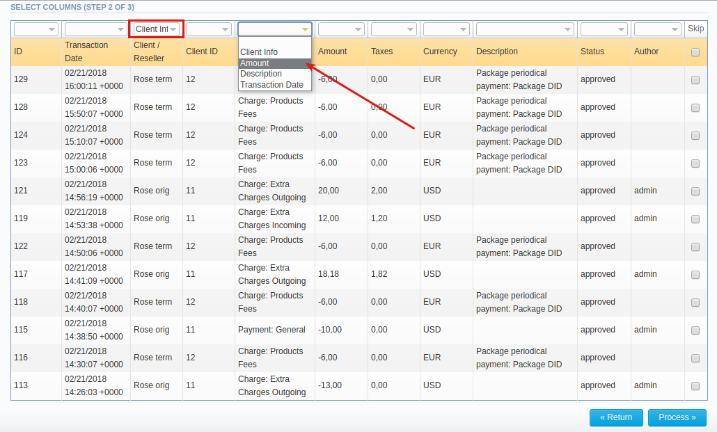 Transactions importing process. Step 2