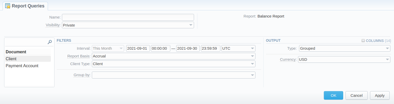 New Query Template form