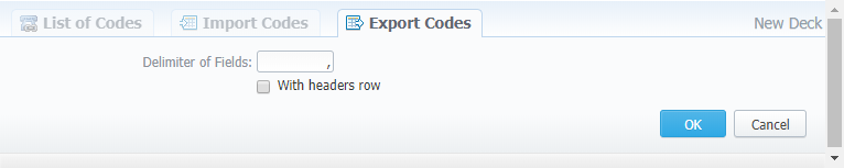 Export Codes tab