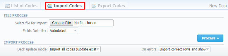 Import Codes - Step 1