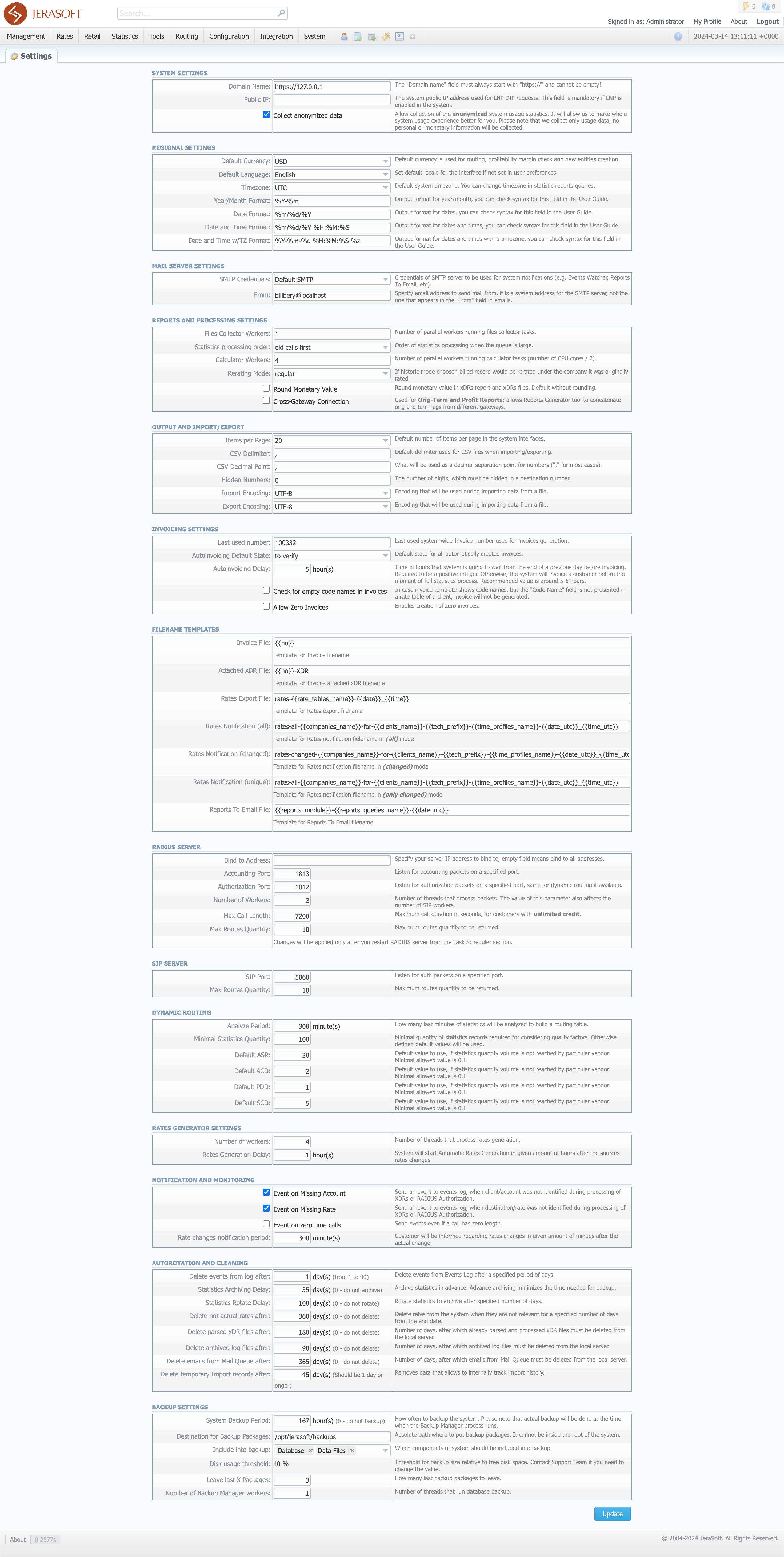 Settings section