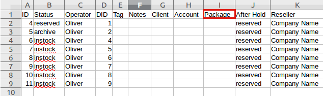 Package column in an exported file