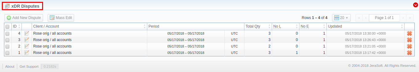 xDR Disputes List