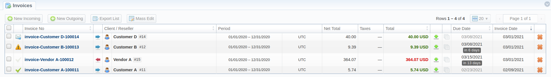 invoices main window