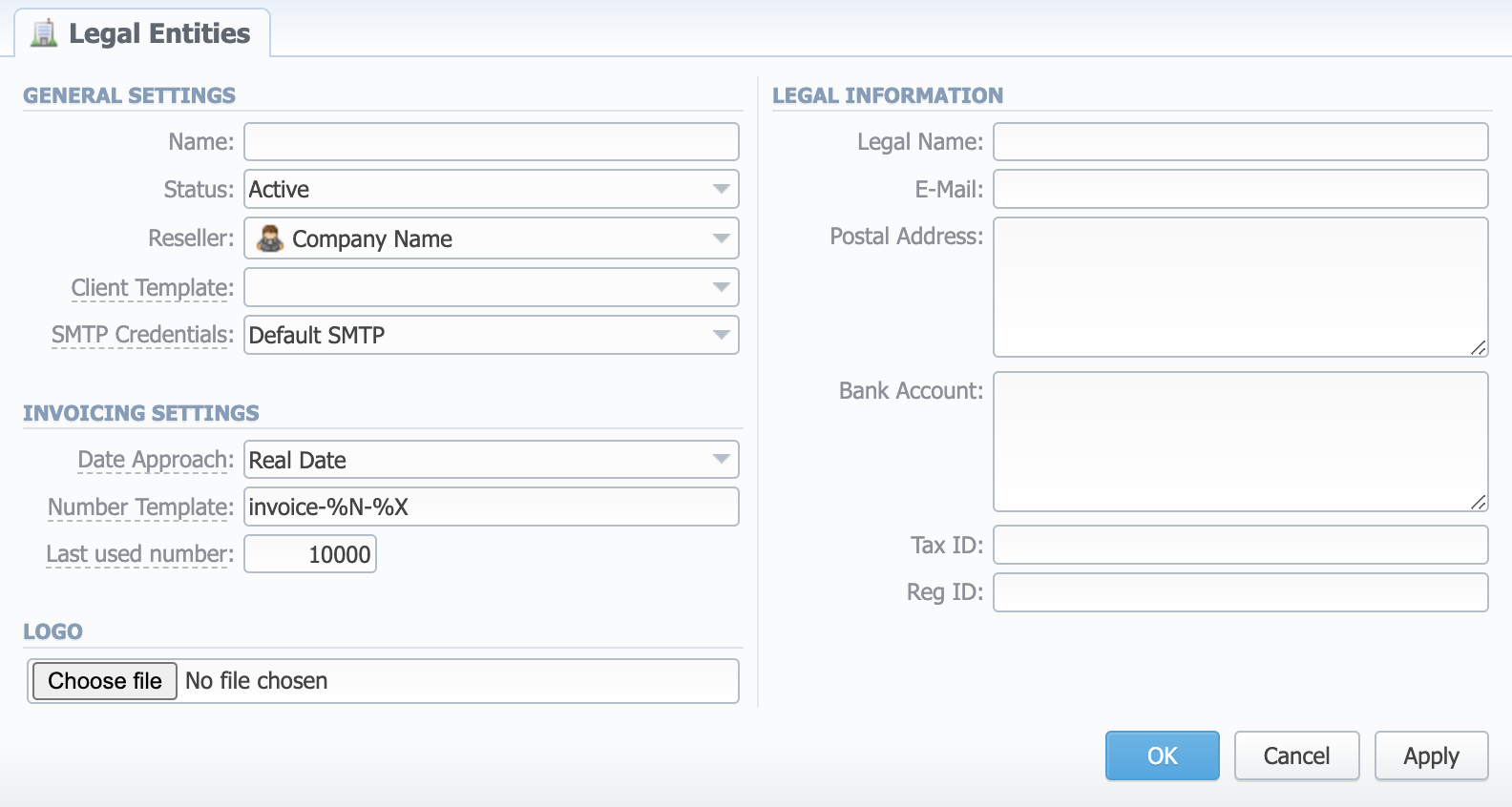 Adding a new Legal Entity