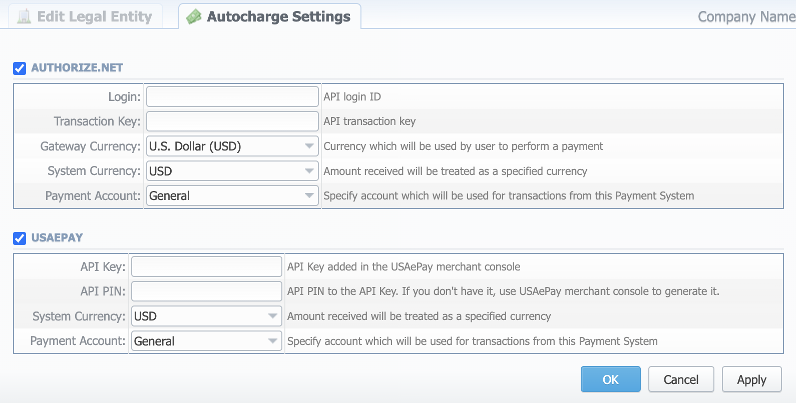 Autocharge Settings