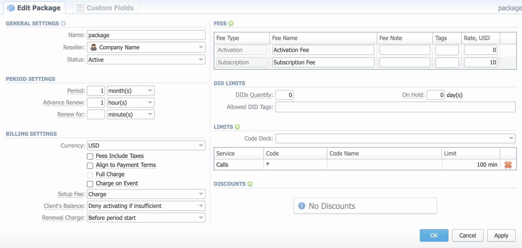 New package creation form