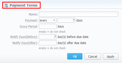 Adding new payment terms profile