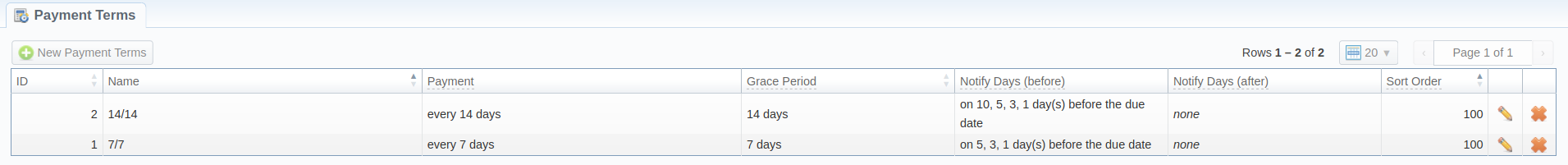 Payment Terms section