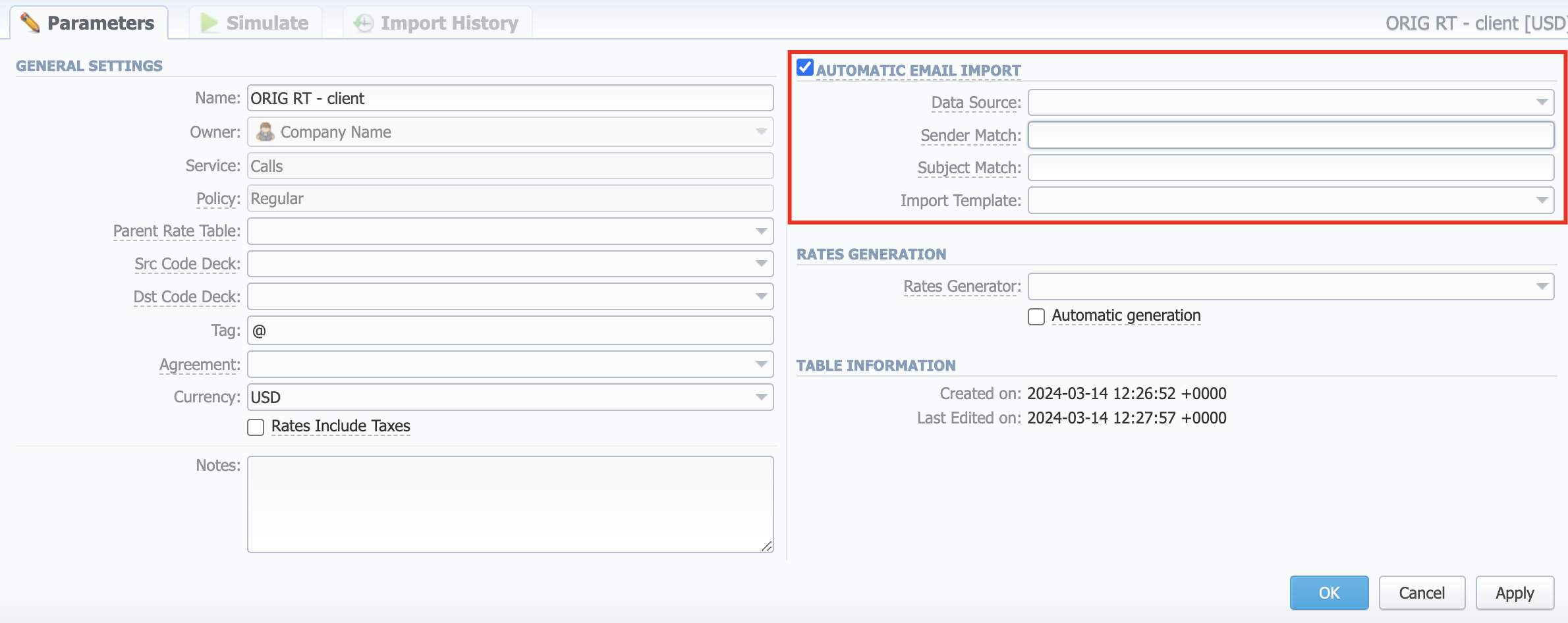 Automatic Email Import checkbox