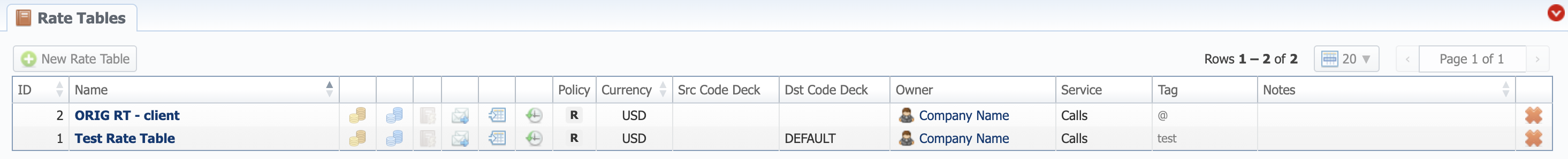 Rate Tables section 