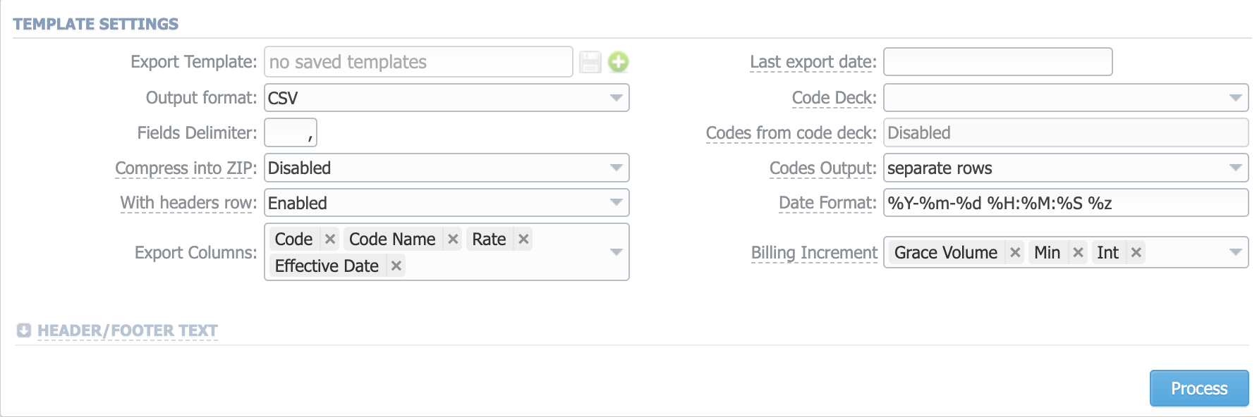 Rates exporting window
