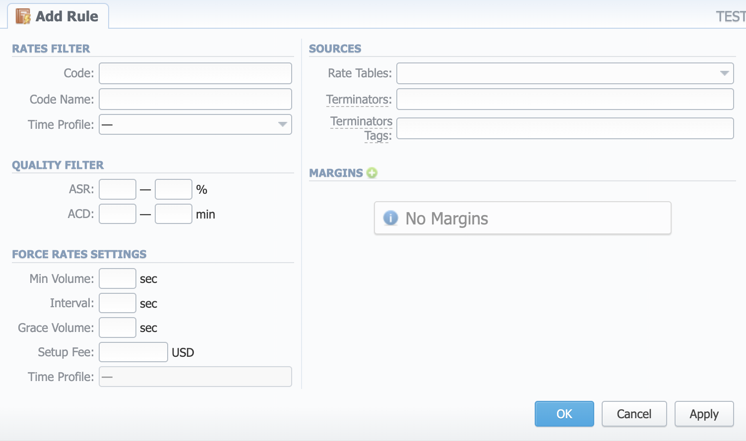 New rule creation form