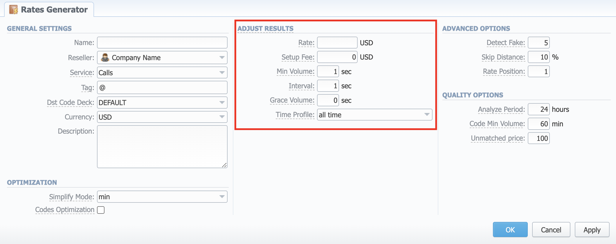 Adjust Results information block