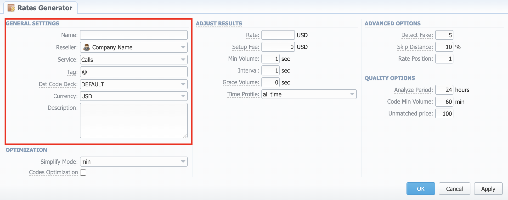 General settings