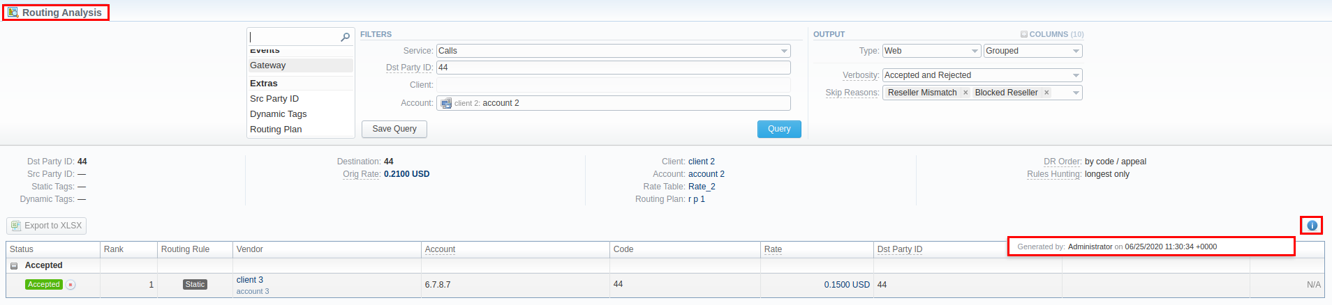 Routing Analysis Info icon