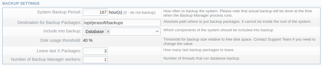 Backup Settings window