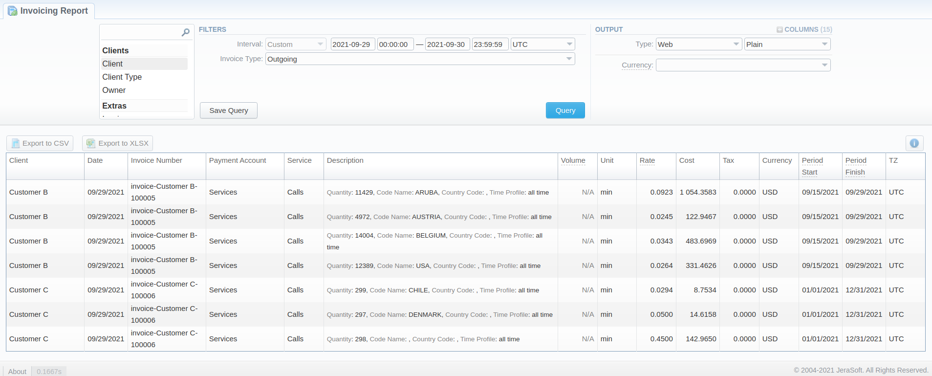 invoicing report output