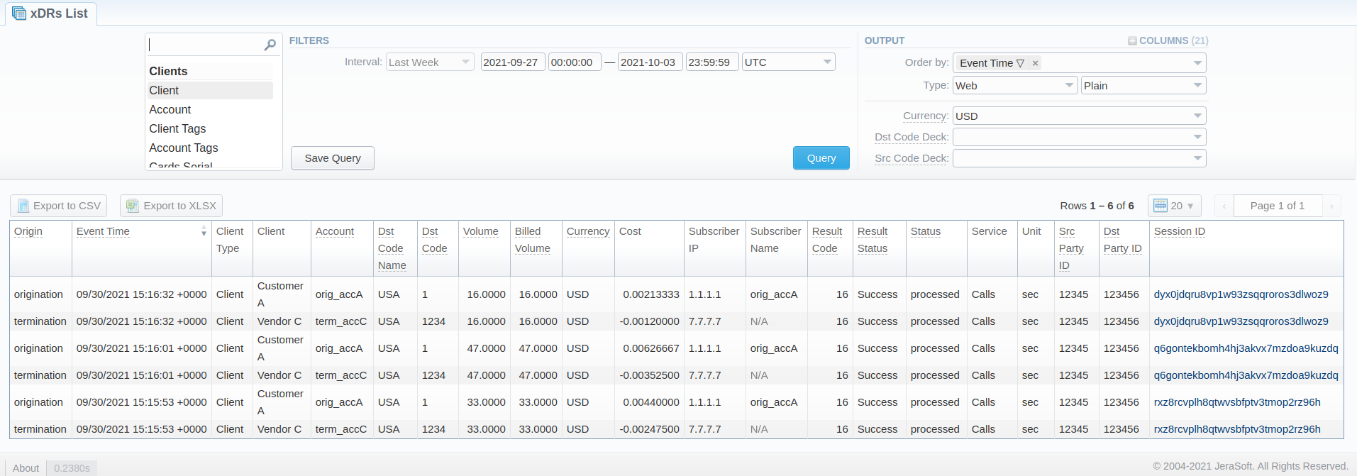 xdrs list report output