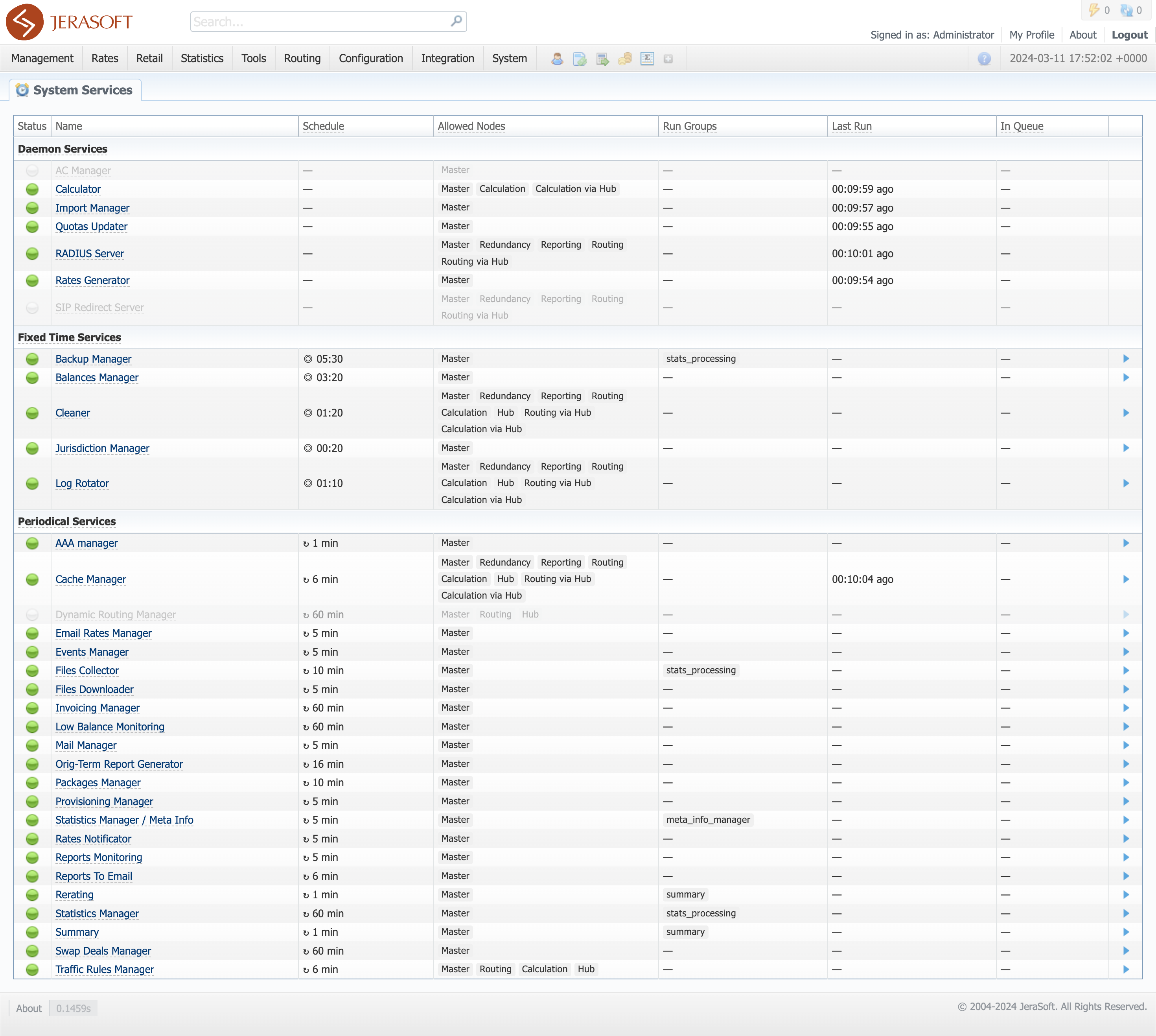 System Services section