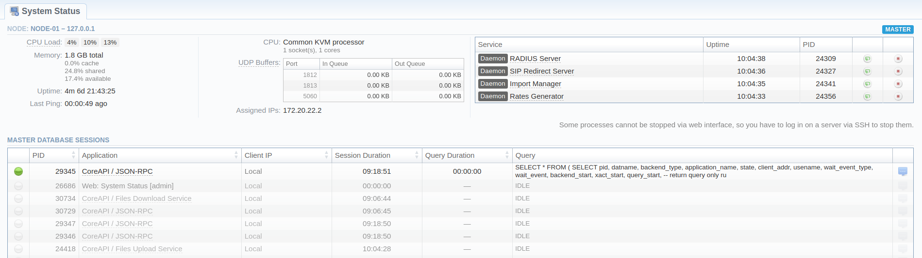 System Status section